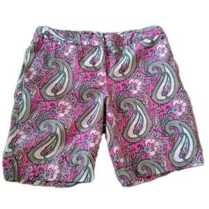 Talbots Bermuda Shorts Size 8 Pink/Green Paisley Pockets Cotton